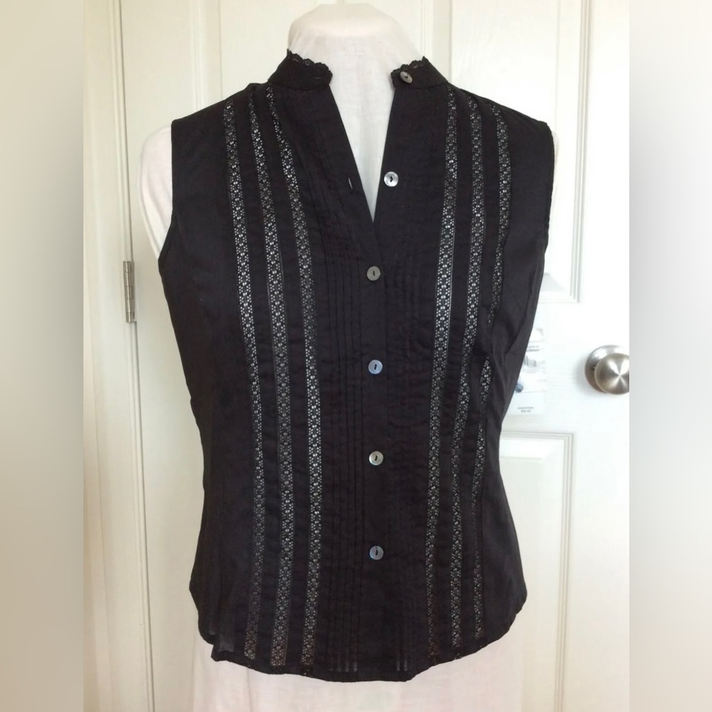 Rafaela Black Sleeveless Pleated Top